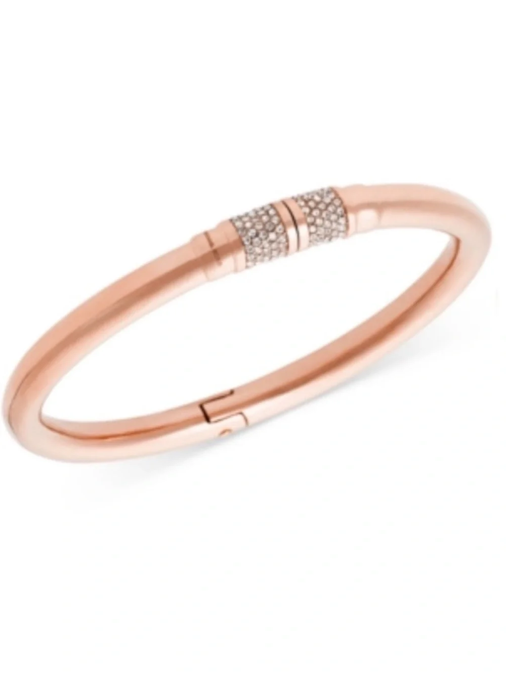 Michael Kors Rose Gold Tone Park Avenue Pave Hinged Bangle Bracelet